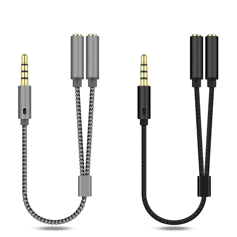 Earphone Splitter Jack - Gevlochten 3,5 mm audio-splitterkabel 1 mannelijk